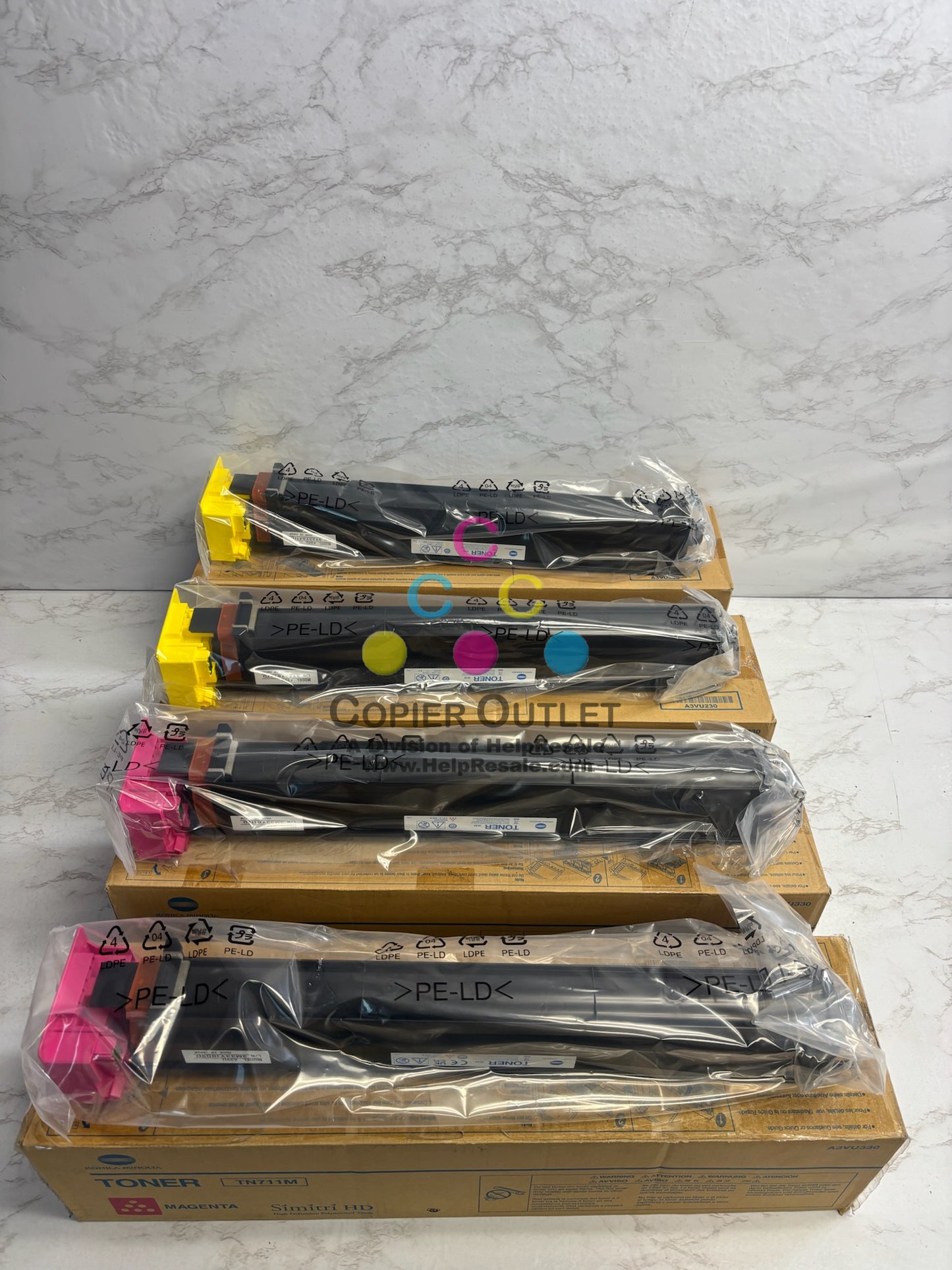 4 Open Genuine  Konica Minolta BH C654,C654E,C754 MMYY Toners TN711M, TN711Y