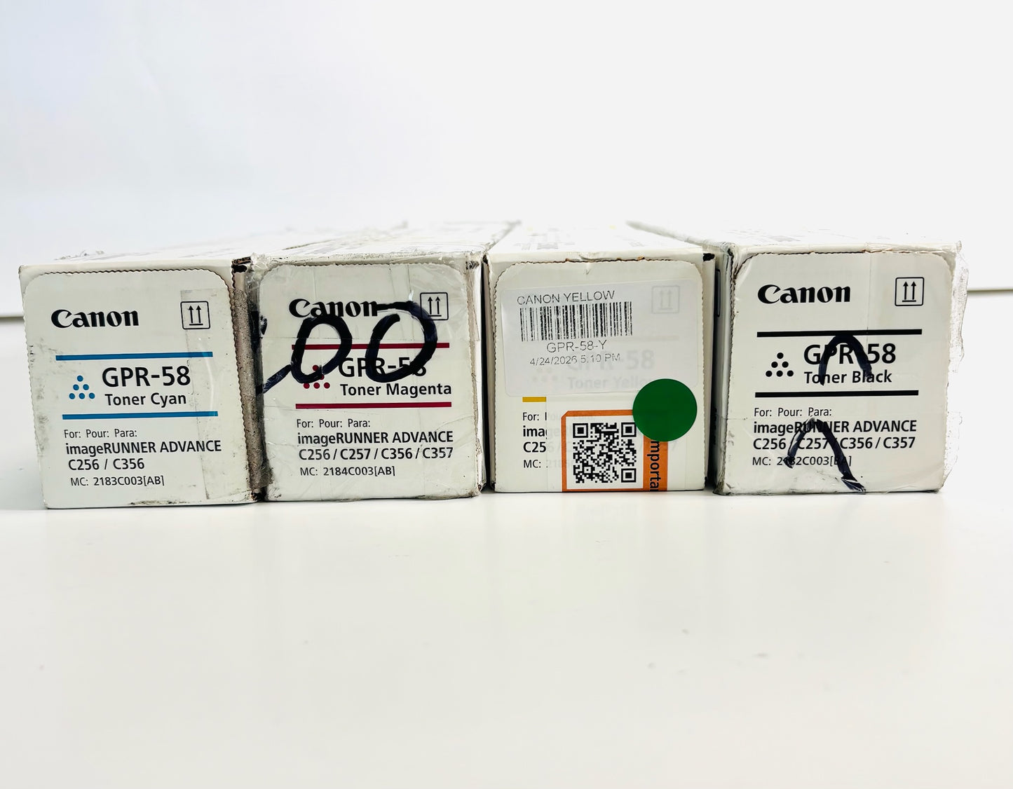 4 Cosmetic Genuine Canon C256, C257, C356 CMYK Toners GPR58, GPR-58