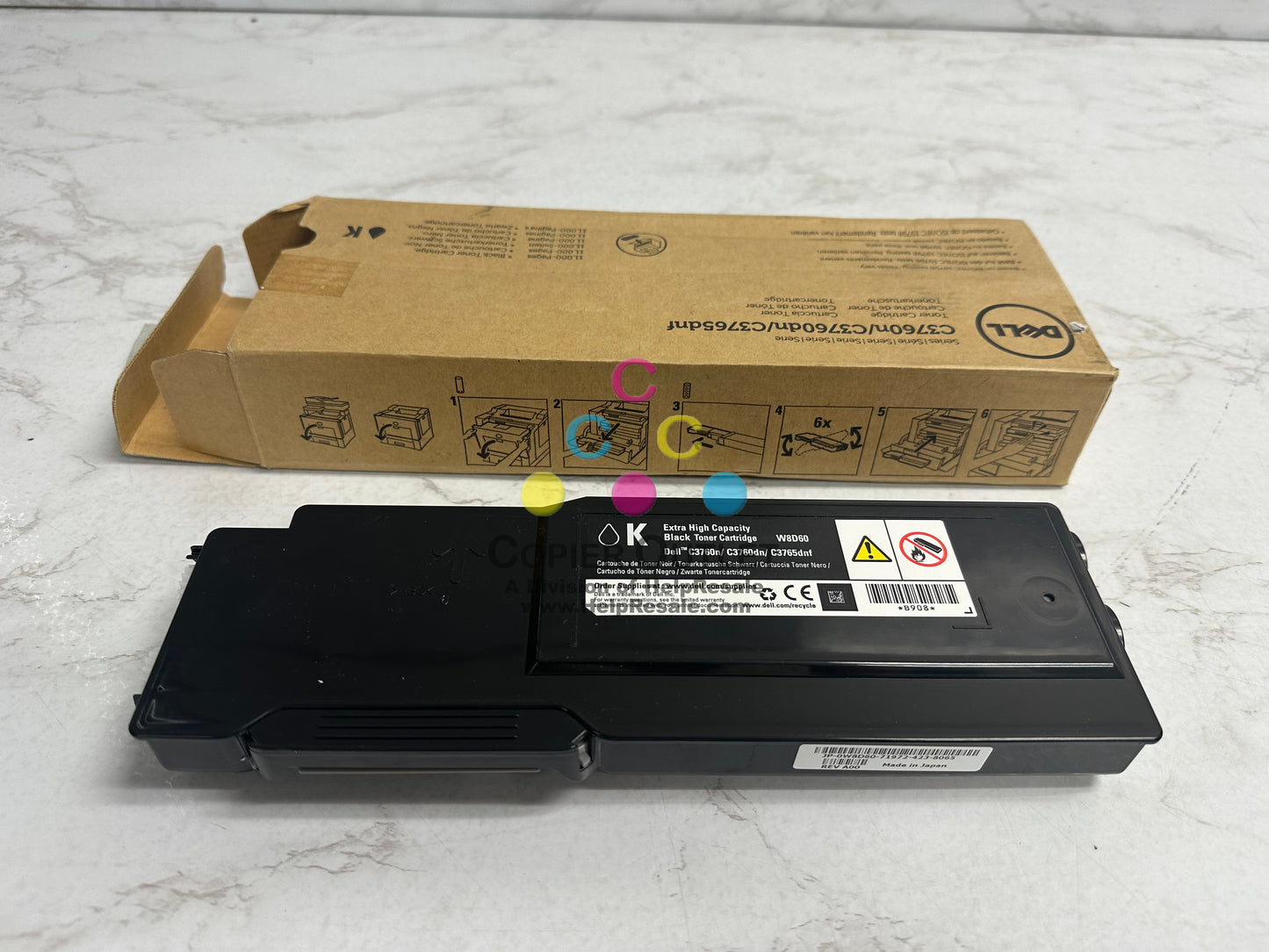 Open New Genuine Dell C3760n,C760dn,C73765dnf Black Toner W8D60 (Water Damaged Box)