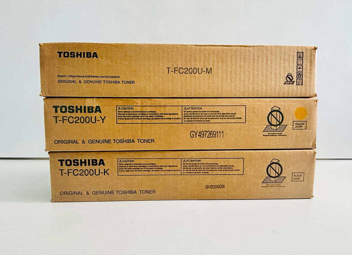 3 Genuine Toshiba 2000AC/2500AC Magenta, Yellow & Black Toners T-FC200U-MYK