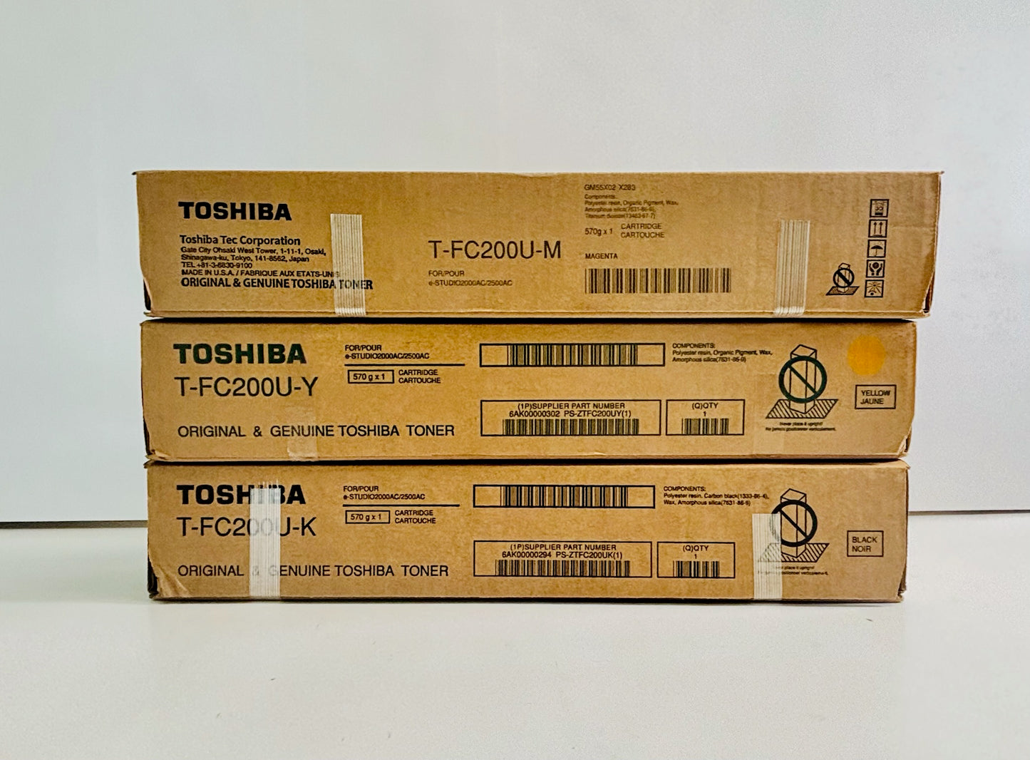 3 Genuine Toshiba 2000AC/2500AC Magenta, Yellow & Black Toners T-FC200U-MYK