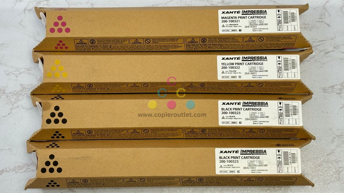 4 OEM Xante Impressia Digi Multi-Media Press MYKK Toners 200-100321,10022,10023