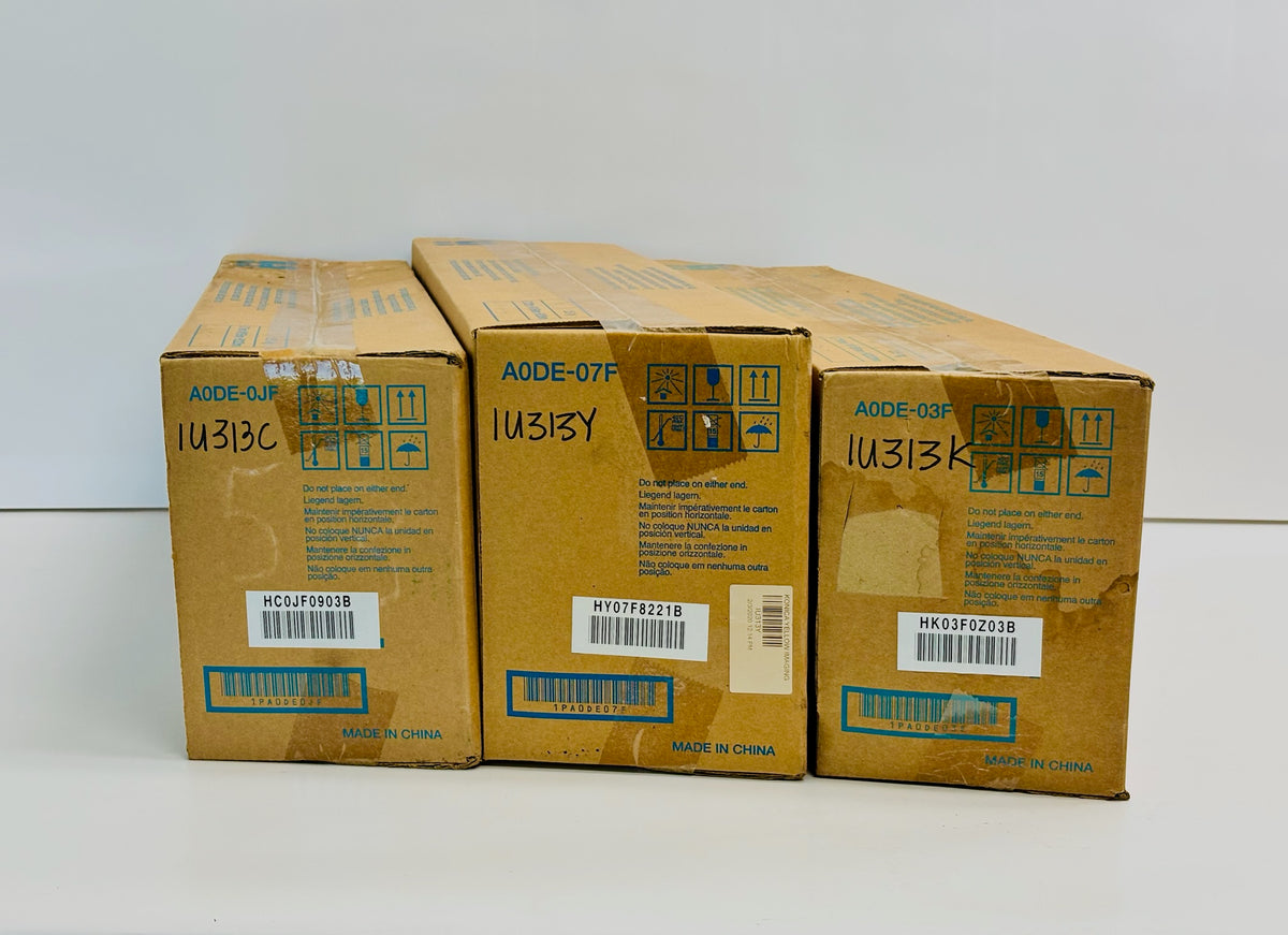 3 OEM Konica C300,C352P Cyan, Yellow, Black Imaging Unit IU313 Water Damaged Box