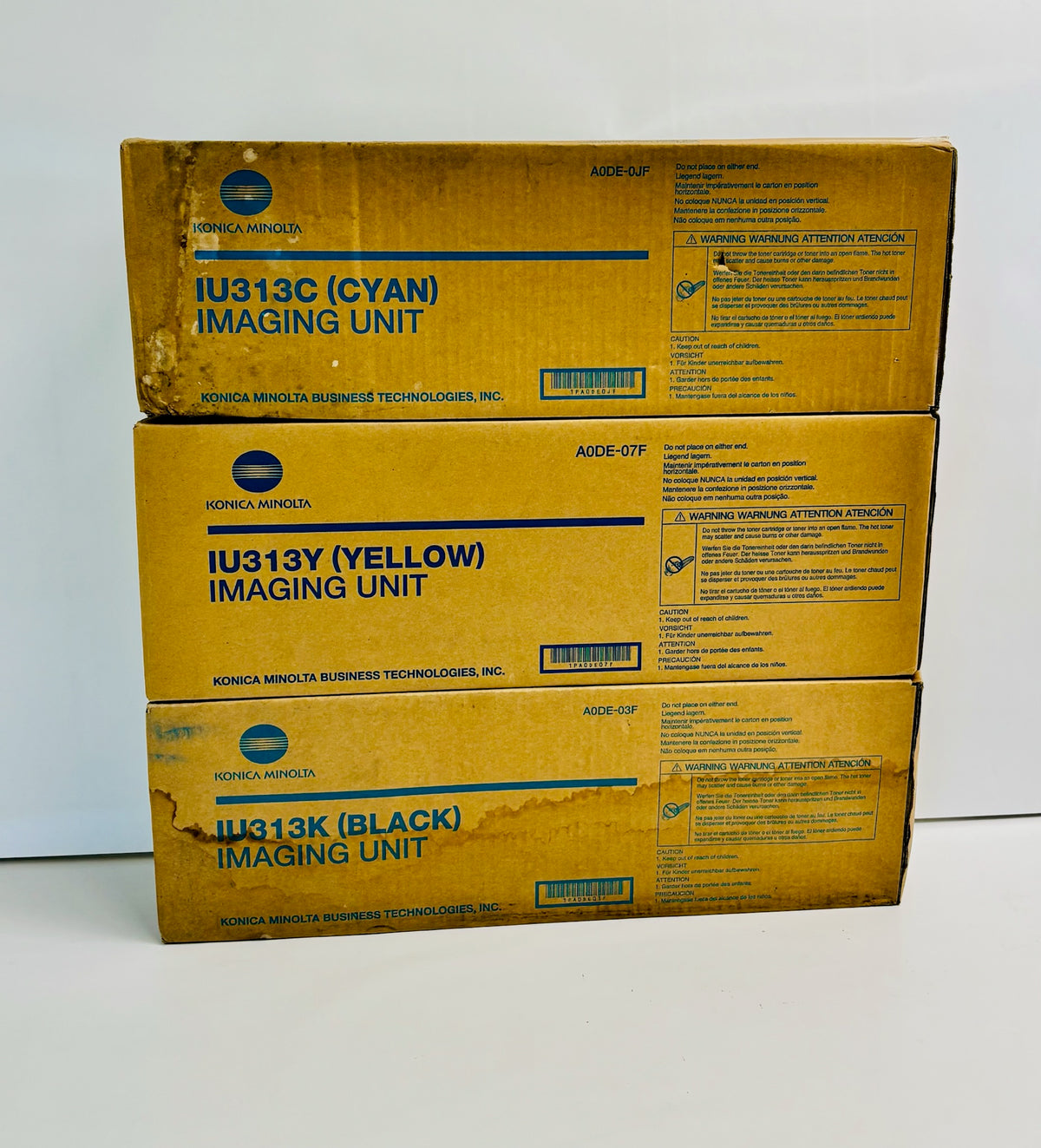 3 OEM Konica C300,C352P Cyan, Yellow, Black Imaging Unit IU313 Water Damaged Box