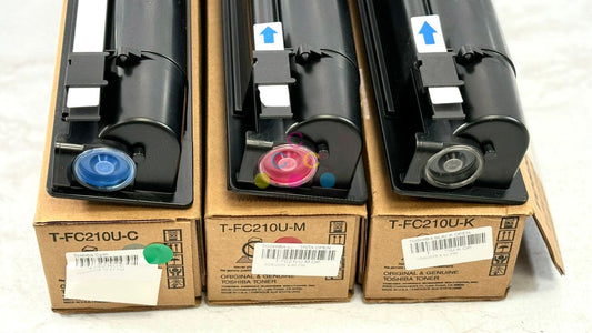 3 OEM Toshiba eSTUDIO 2010AC, 2510AC T-FC210U CMK Toners (Open Box, Sealed Tap)