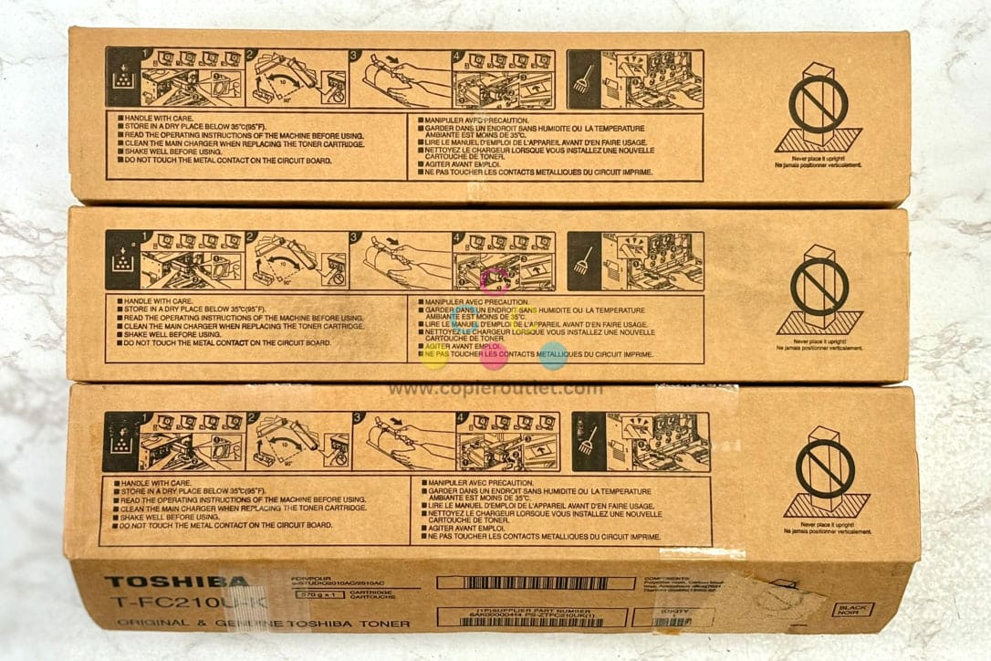 3 OEM Toshiba eSTUDIO 2010AC, 2510AC T-FC210U CMK Toners (Open Box, Sealed Tap)