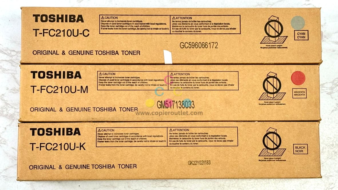 3 OEM Toshiba eSTUDIO 2010AC, 2510AC T-FC210U CMK Toners (Open Box, Sealed Tap)