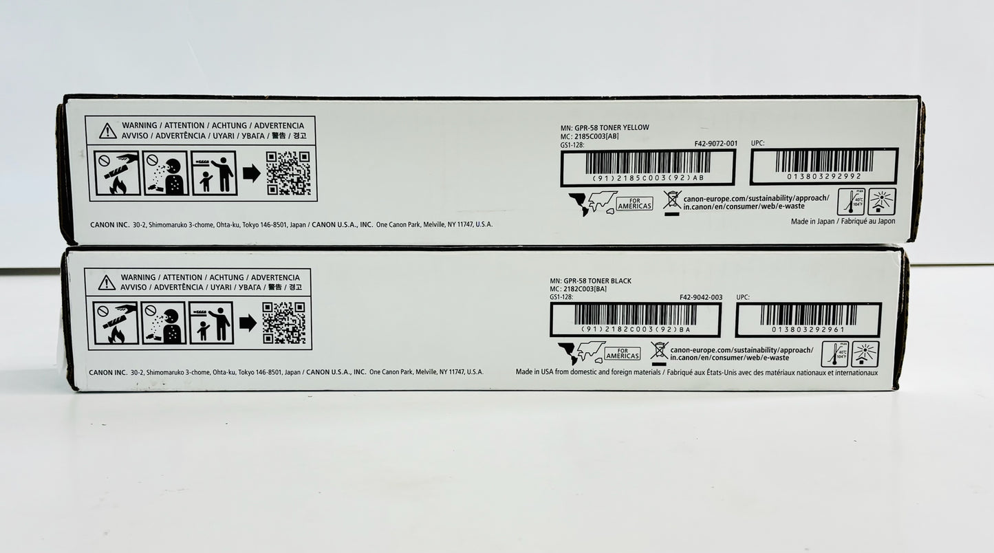 2 Genuine Canon C256,C359,C357 Yellow & Black Toners GPR-58, GPR58Y GPR58K