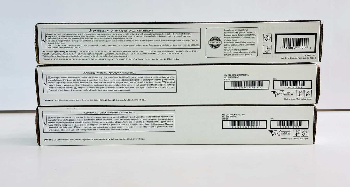 3 Genuine Canon IR C5045,C5255 Cyan, Magenta &  Yellow Toners GPR-30, GPR30 CMY