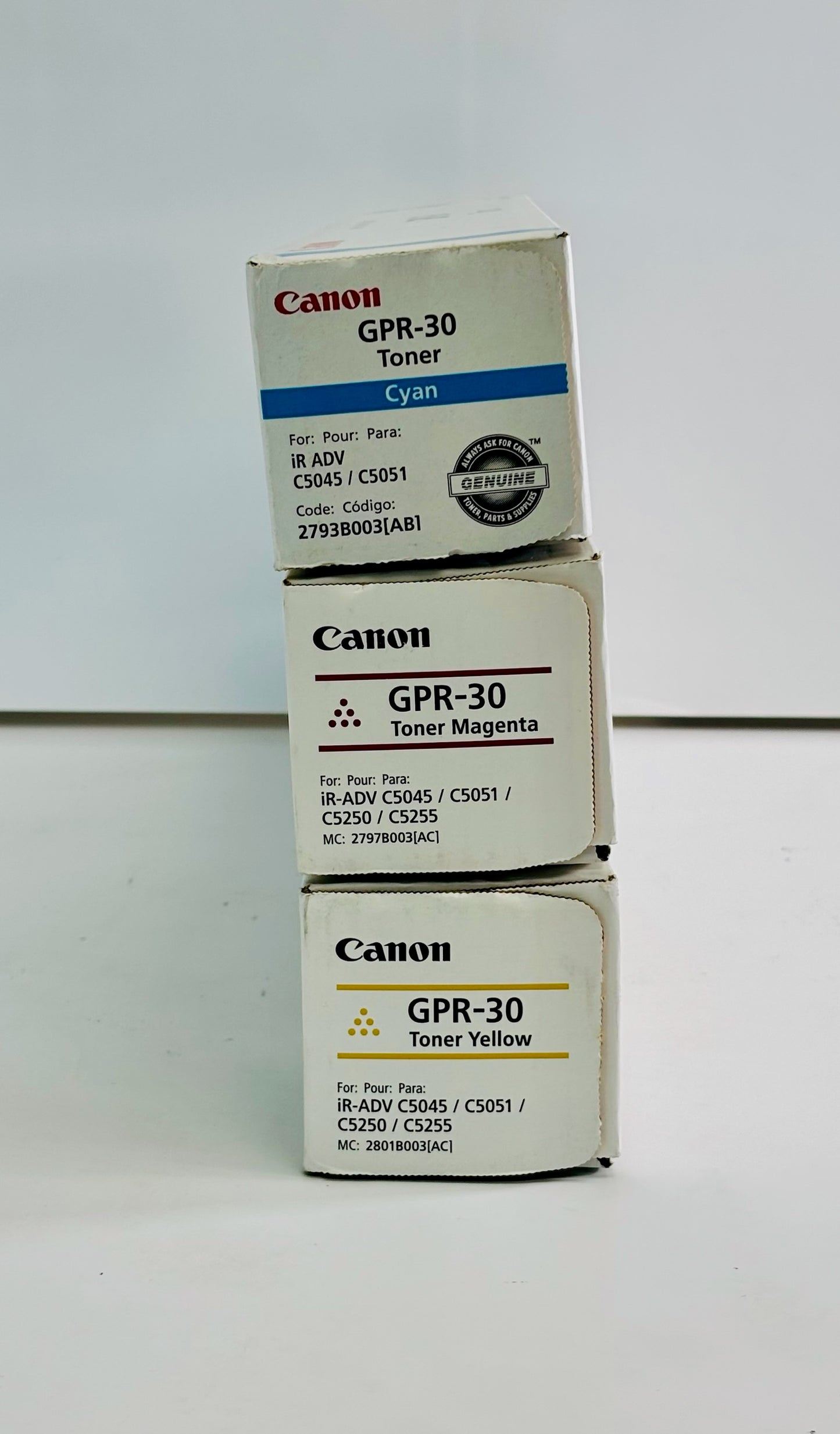 3 Genuine Canon IR C5045,C5255 Cyan, Magenta &  Yellow Toners GPR-30, GPR30 CMY