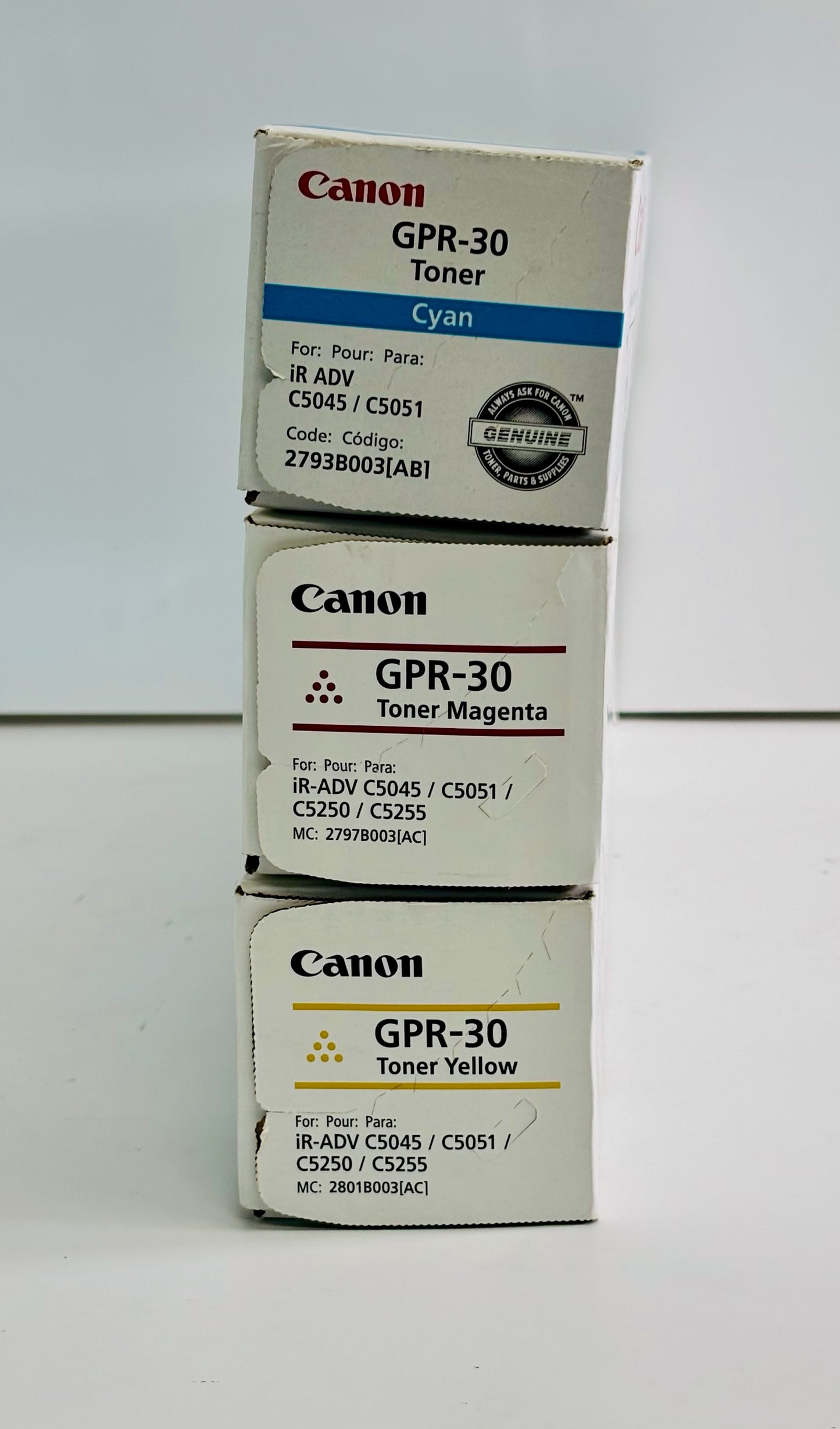 3 Genuine Canon IR C5045,C5255 Cyan, Magenta &  Yellow Toners GPR-30, GPR30 CMY