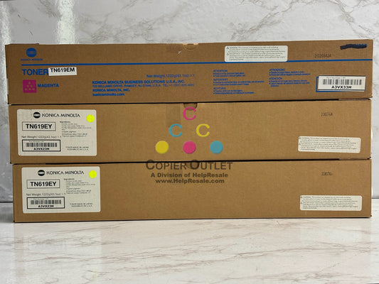 3 OEM Konica BH C1060,C1070 MYY Toner TN619EM,TN619EY(No Cyan & Black)