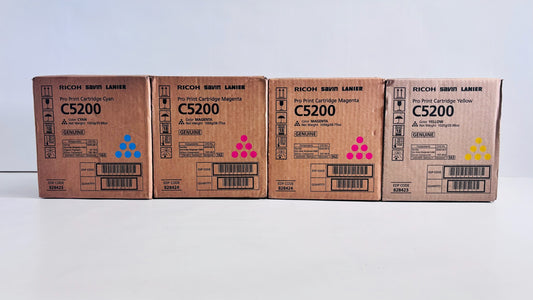 4 Genuine Ricoh C5200S,C5210s Cyan, Magenta & Yellow Toners 828423,828424,828425