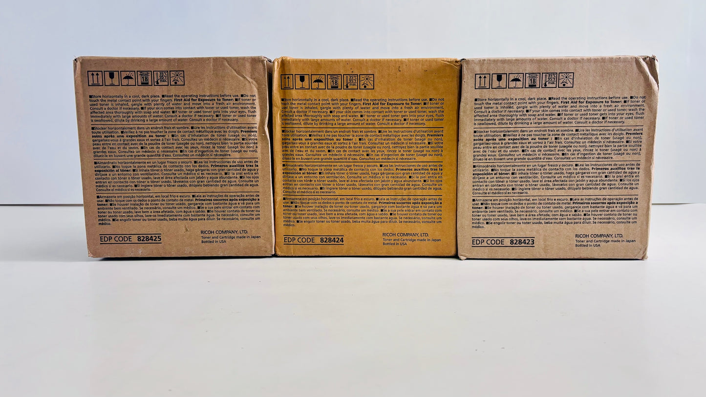 3 Genuine Ricoh C5200S/C5210s Cyan, Mag & Yellow Toners 828423, 828424, 828425