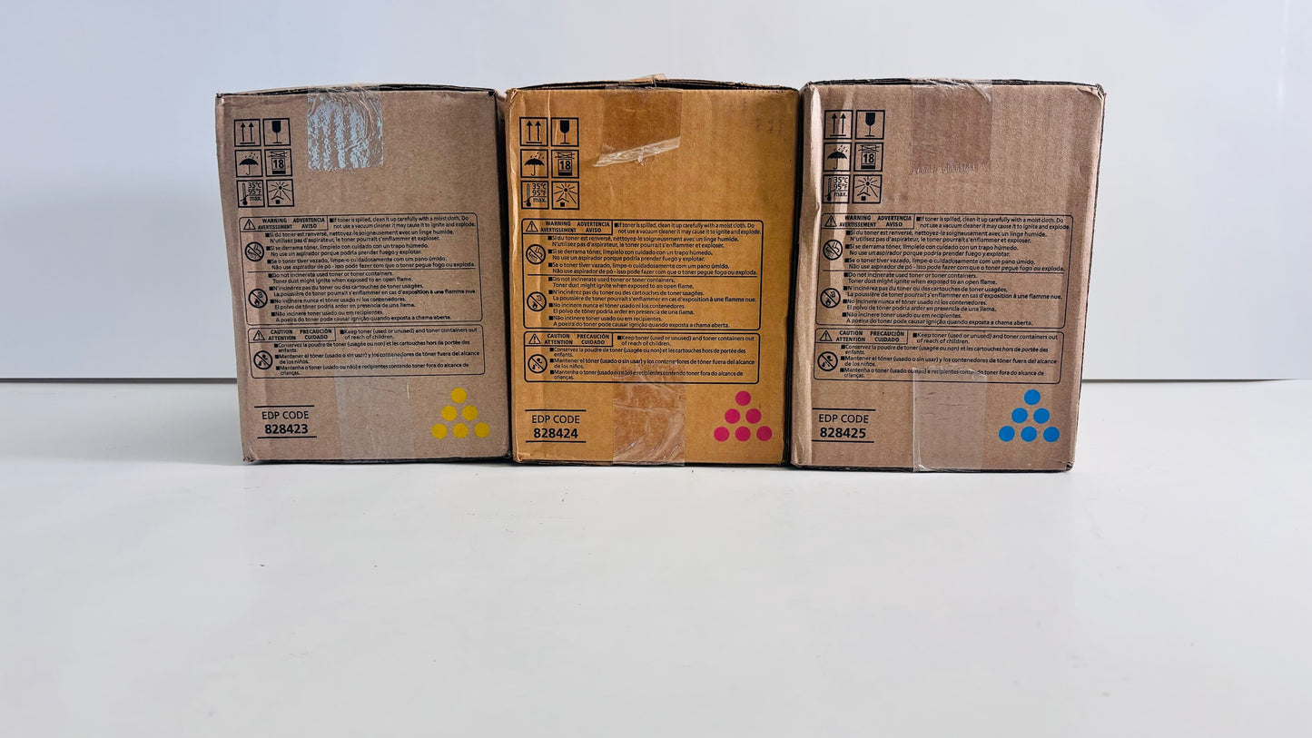 3 Genuine Ricoh C5200S/C5210s Cyan, Mag & Yellow Toners 828423, 828424, 828425