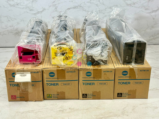 4 Open OEM Konica BH C452/C552/C552DS/C652 MYKK Toner TN613, Same Day Ship