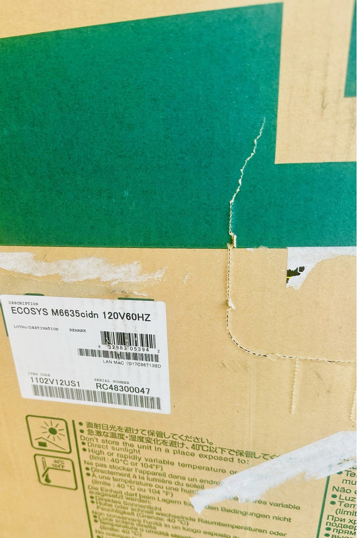 Brand New Genuine Kyocera Ecosys M6635cidn Color MFP Printer 1102V12US1, 120V60HZ