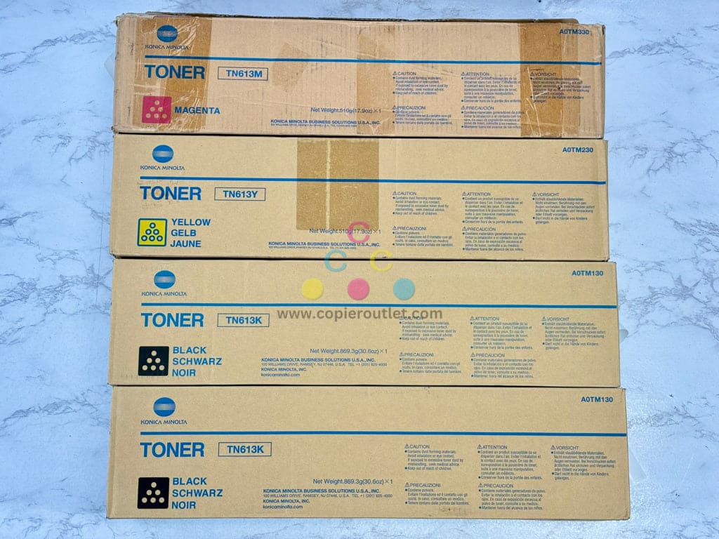 4 Open OEM Konica BH C452/C552/C552DS/C652 MYKK Toner TN613, Same Day Ship
