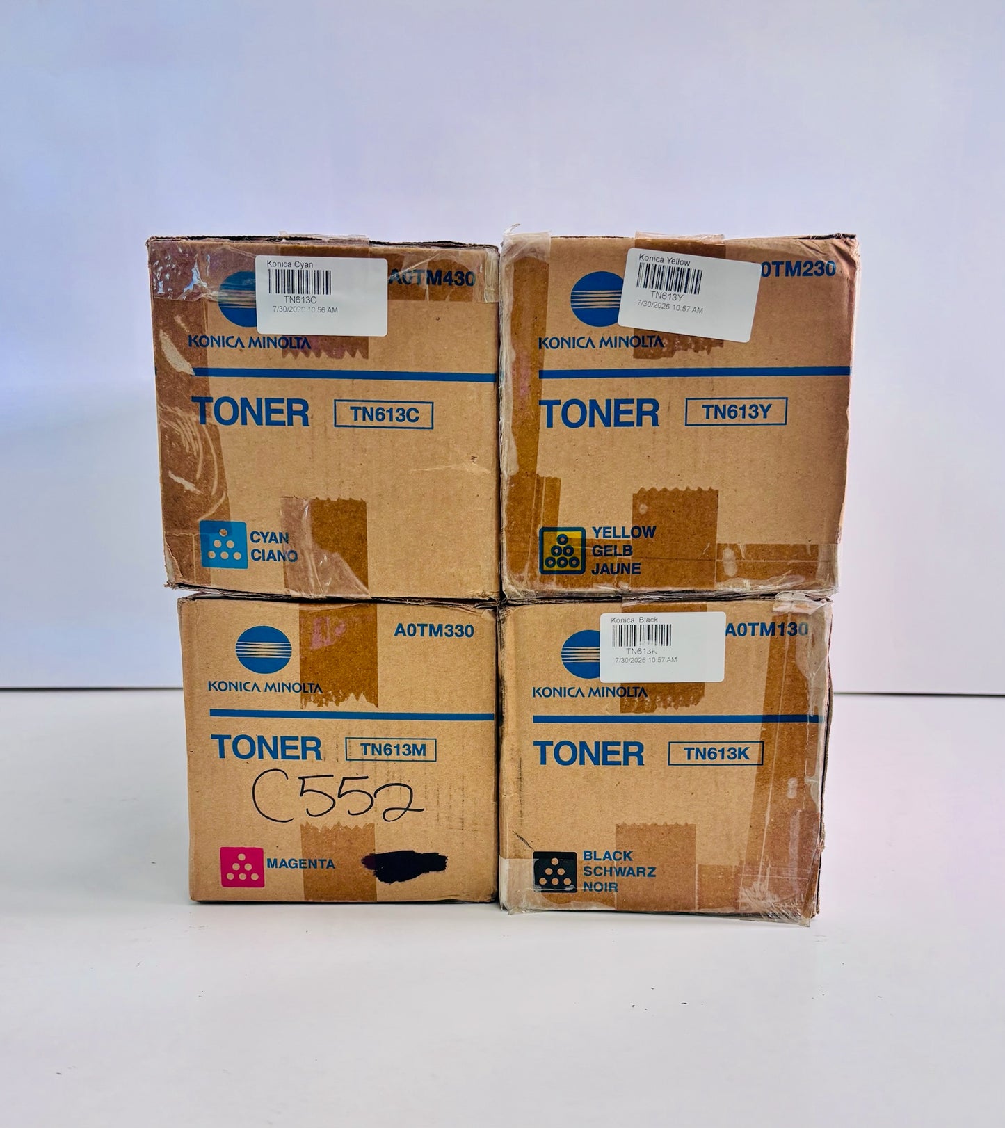 4 Genuine Konica Minolta C452/C552/C652 TN613 CMYK Toners (Bad Boxes)
