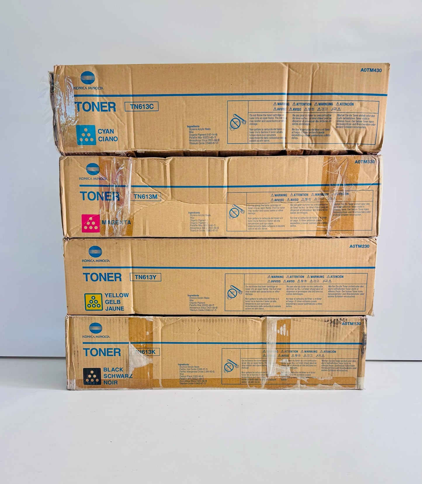 4 Genuine Konica Minolta C452/C552/C652 TN613 CMYK Toners (Bad Boxes)