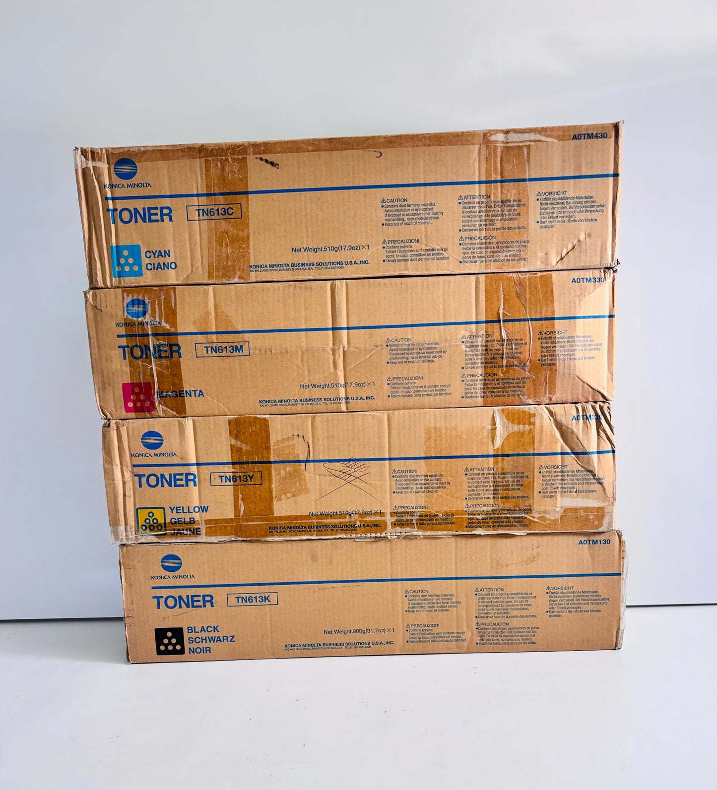 4 Genuine Konica Minolta C452/C552/C652 TN613 CMYK Toners (Bad Boxes)