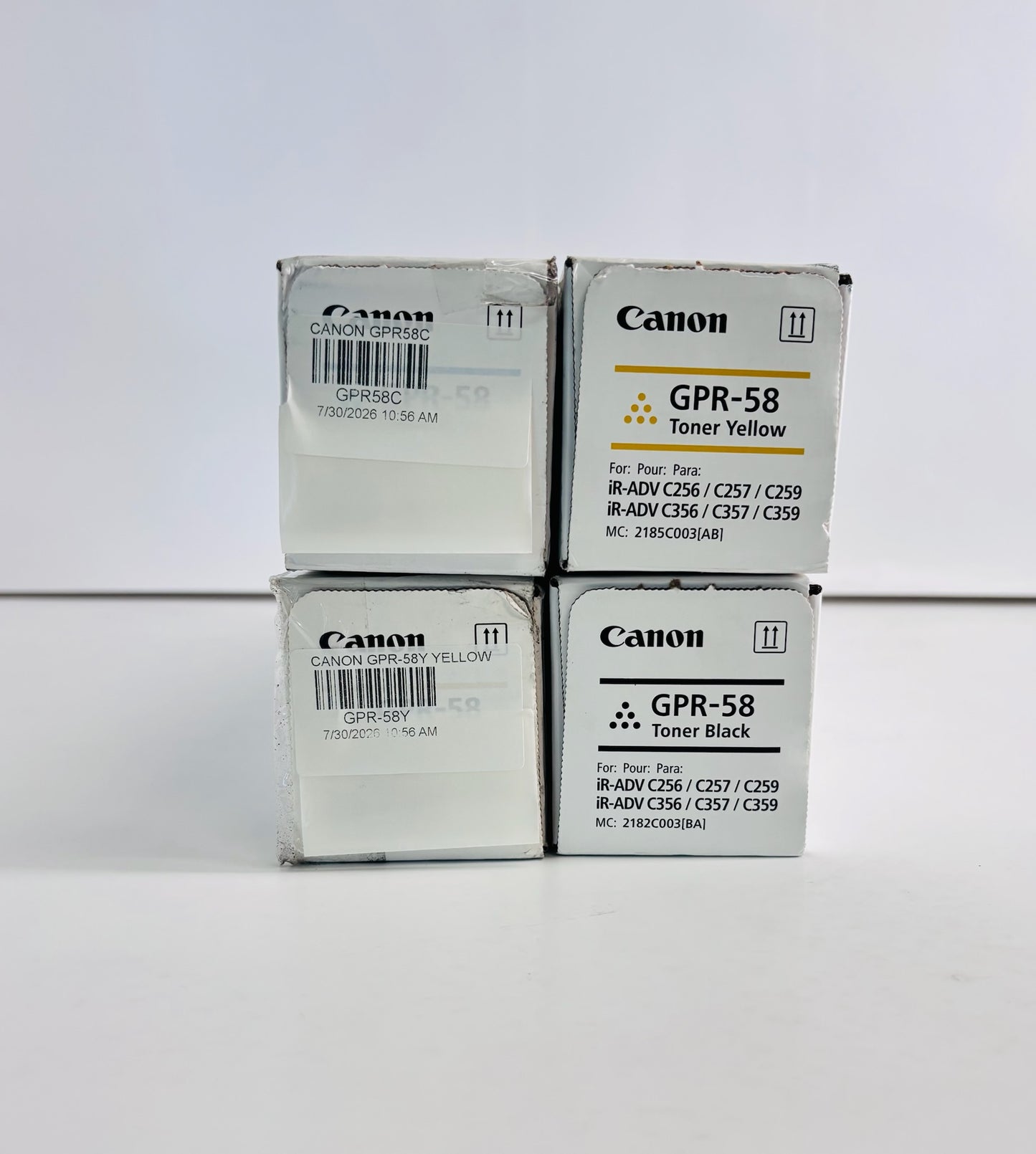 4 Genuine Canon iRAC256/C259/C257 Cyan, Yellow & Black Toners GPR-58 CYYK