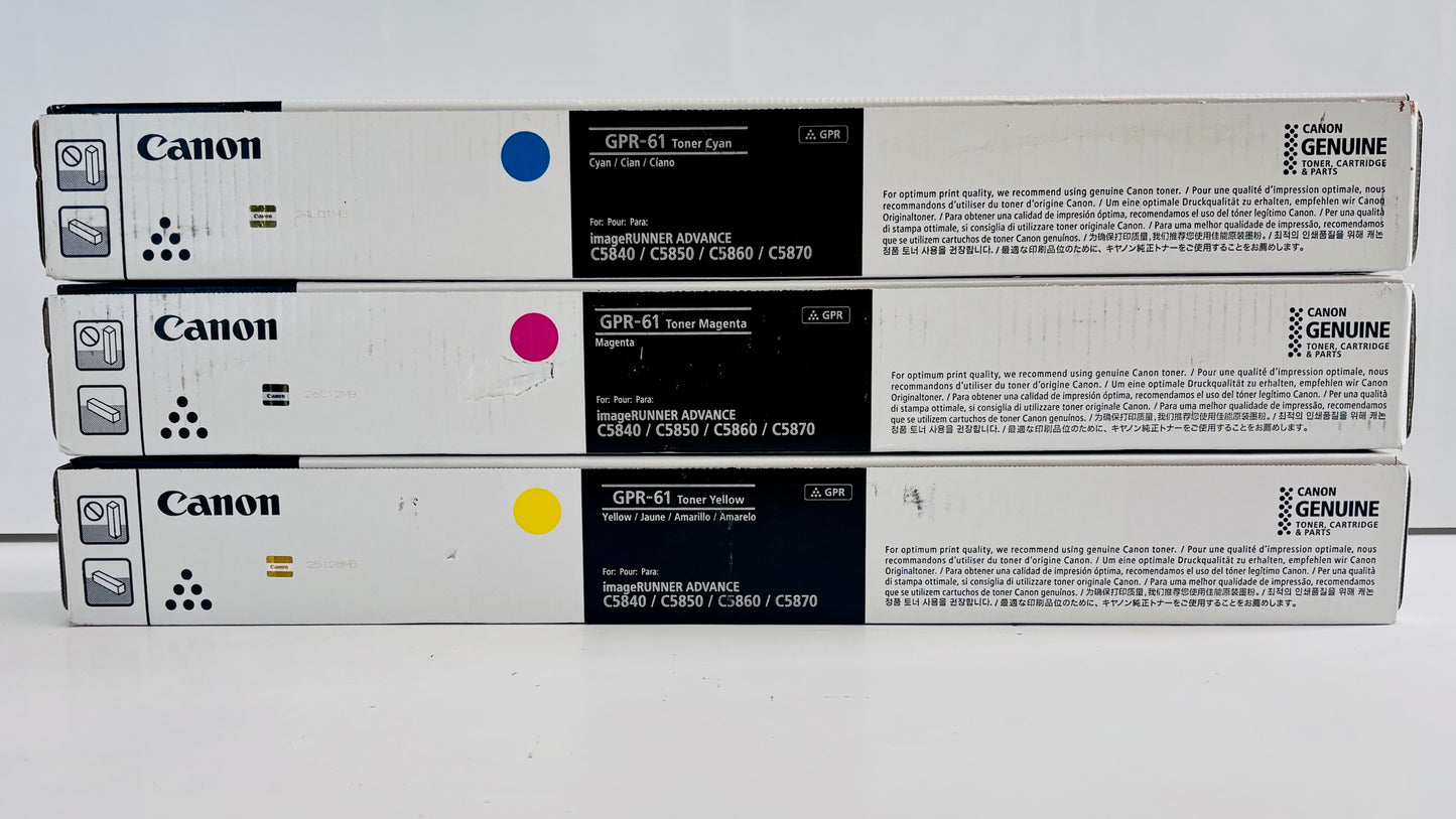 3 OEM Canon iR ADVANCE C5840i,C5850i,C5860i,C5870i GPR-61 CMY Hi Yield Toners