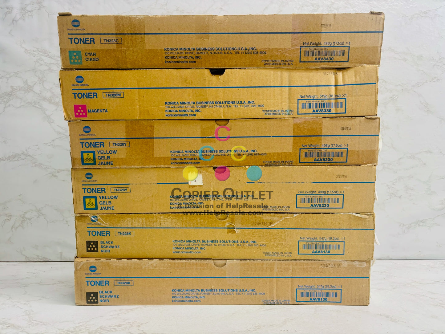 6 Cosmetic Genuine Konica Minolta BH C250i,C251i,C300i CMYYKK Toners TN328