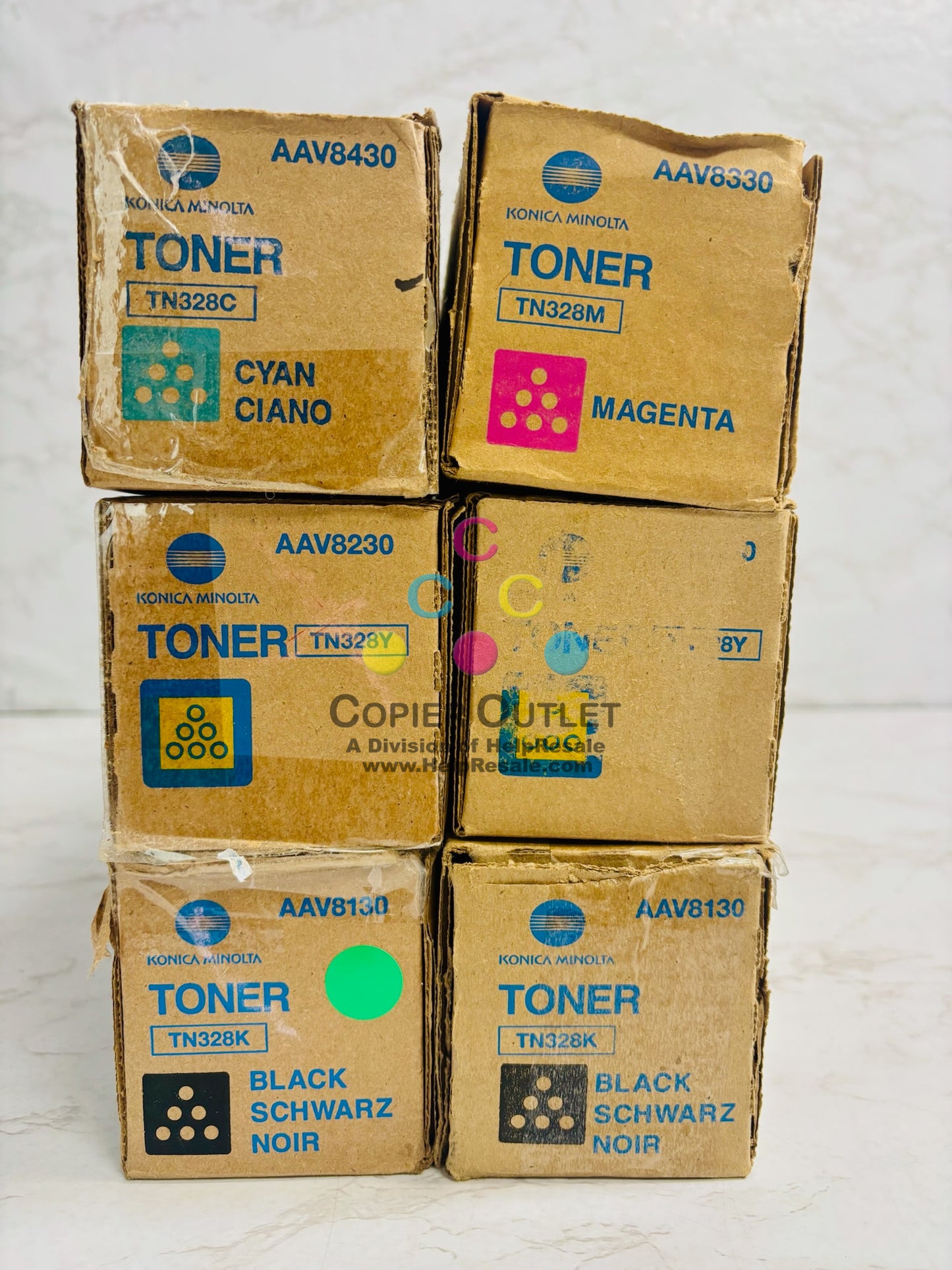 6 Cosmetic Genuine Konica Minolta BH C250i,C251i,C300i CMYYKK Toners TN328