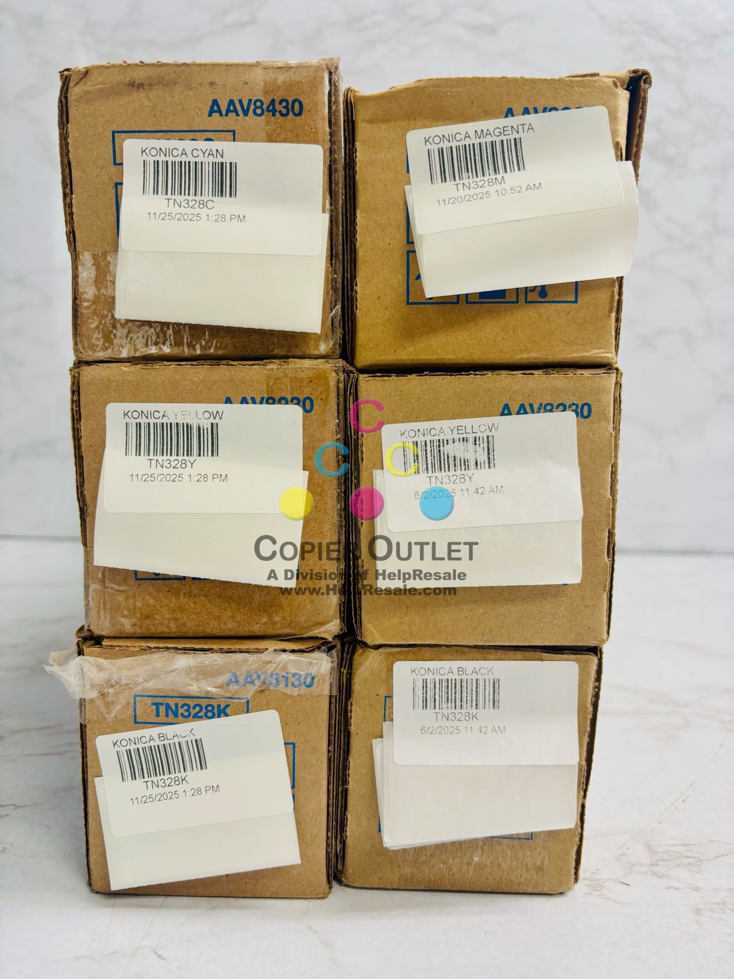 6 Cosmetic Genuine Konica Minolta BH C250i,C251i,C300i CMYYKK Toners TN328