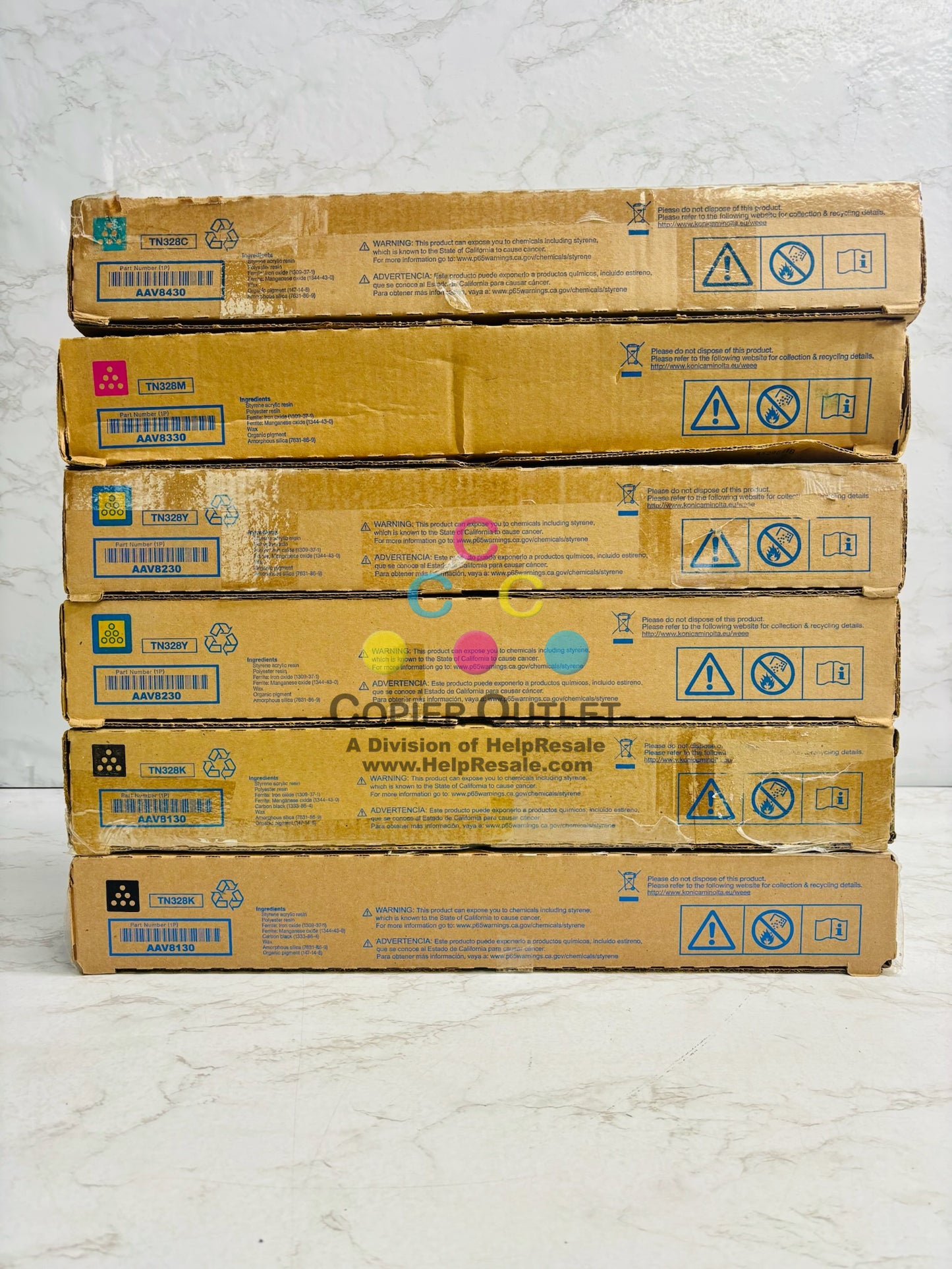 6 Cosmetic Genuine Konica Minolta BH C250i,C251i,C300i CMYYKK Toners TN328