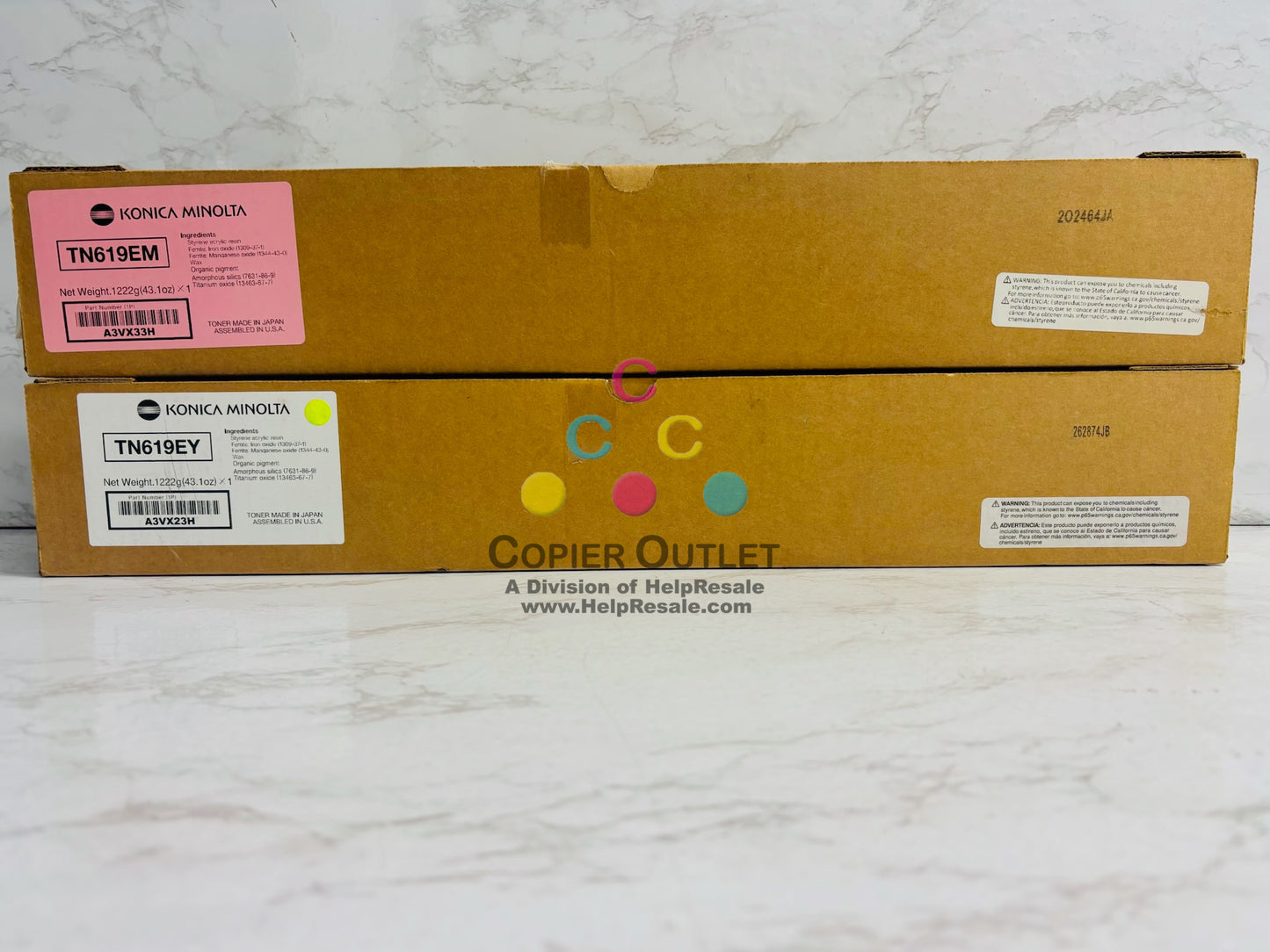 2 Genuine Konica BH C1060,C1070 MY Toner TN619EM,TN619EY(No Cyan & Black)