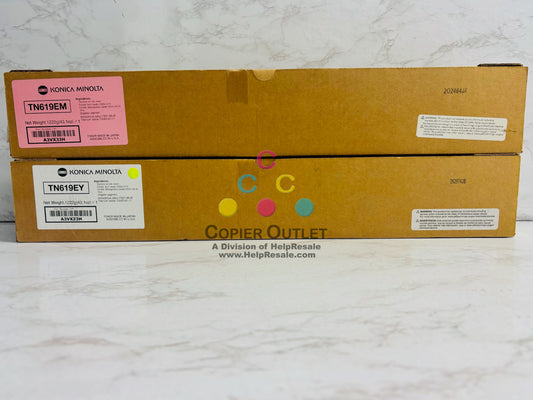 2 Genuine Konica BH C1060,C1070 MY Toner TN619EM,TN619EY(No Cyan & Black)