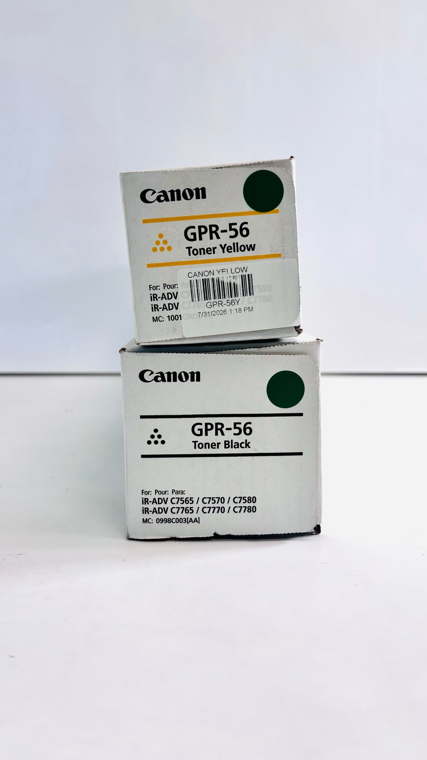 2 Genuine Canon iR Adv C7565,C7570 Yellow & Black Toners GPR-56Y, GPR56K