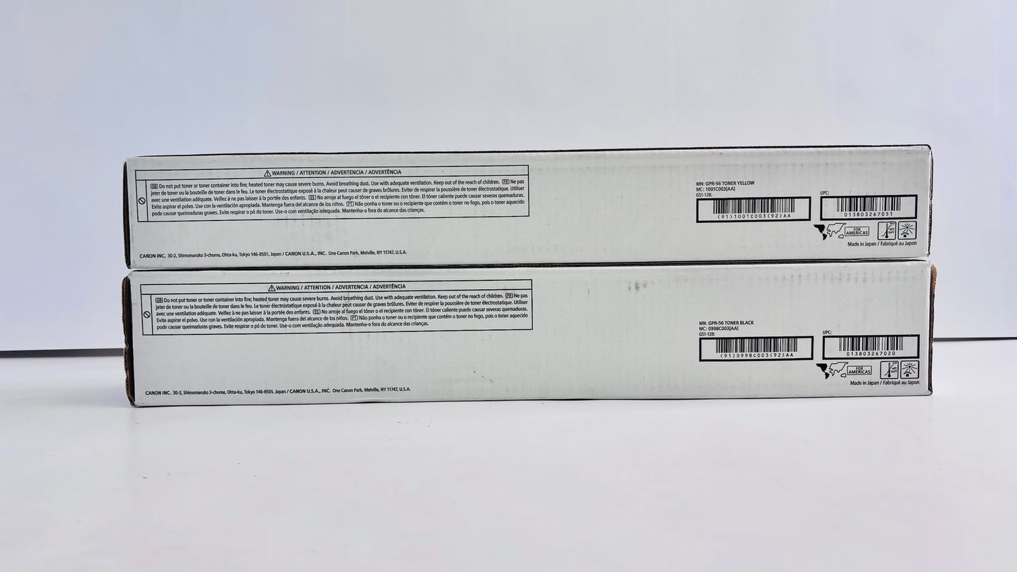 2 Genuine Canon iR Adv C7565,C7570 Yellow & Black Toners GPR-56Y, GPR56K