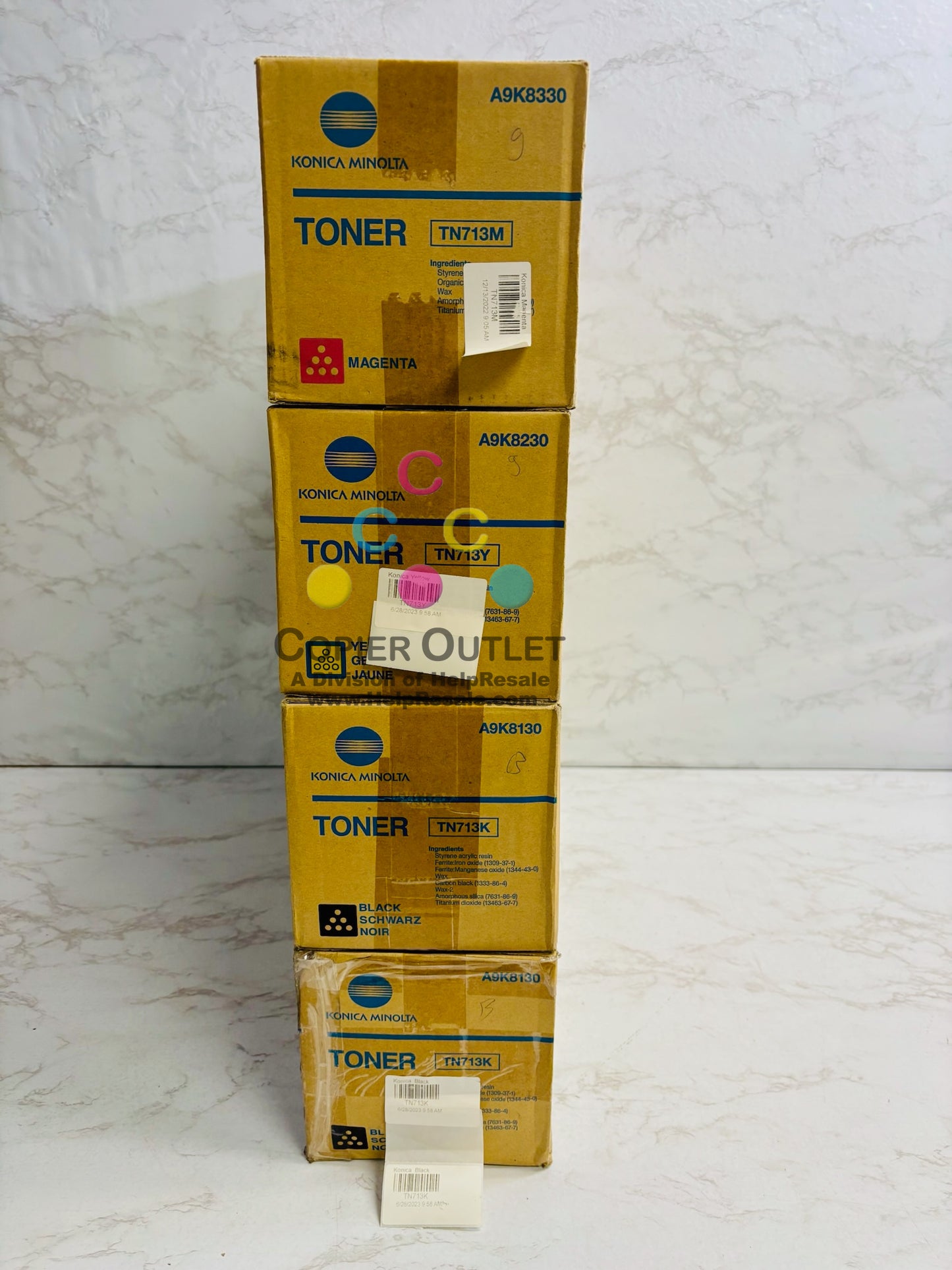 4 Cosmetic Genuine Konica Bizhub C659, C759 MYKK Toners TN713 (No Cyan)