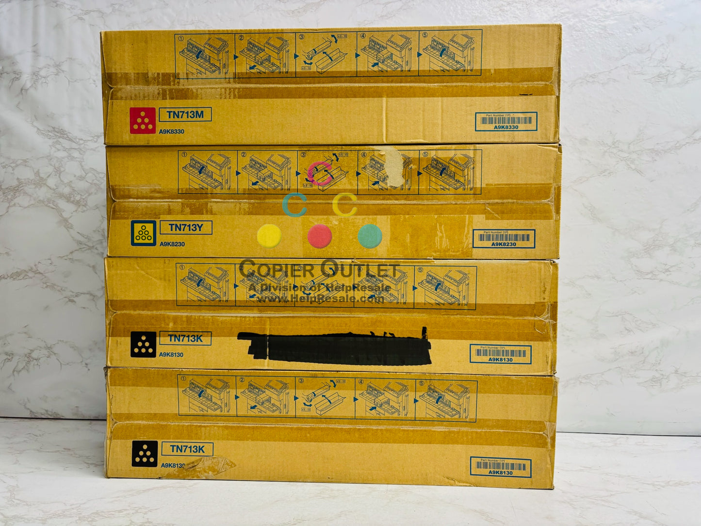 4 Cosmetic Genuine Konica Bizhub C659, C759 MYKK Toners TN713 (No Cyan)