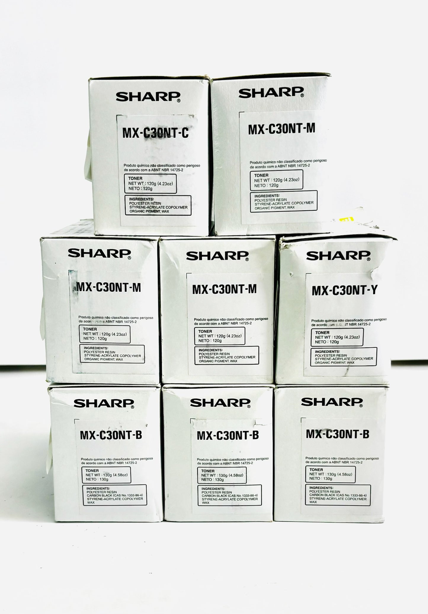 8 Genuine Sharp MX-C250, MX-C304W Cyan, Magenta, Yellow, Black Toners MX-C30NT