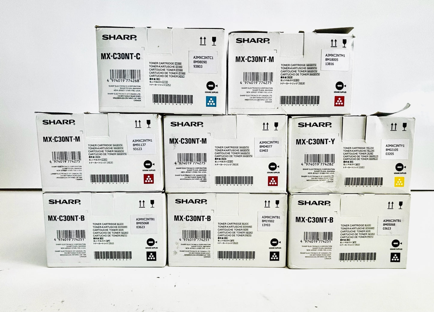 8 Genuine Sharp MX-C250, MX-C304W Cyan, Magenta, Yellow, Black Toners MX-C30NT