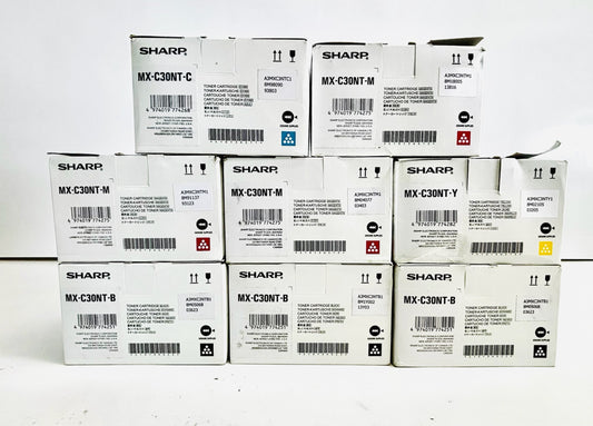 8 Genuine Sharp MX-C250, MX-C304W Cyan, Magenta, Yellow, Black Toners MX-C30NT