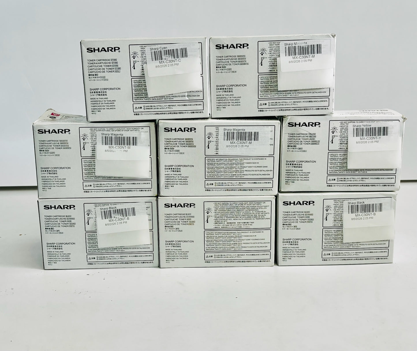 8 Genuine Sharp MX-C250, MX-C304W Cyan, Magenta, Yellow, Black Toners MX-C30NT