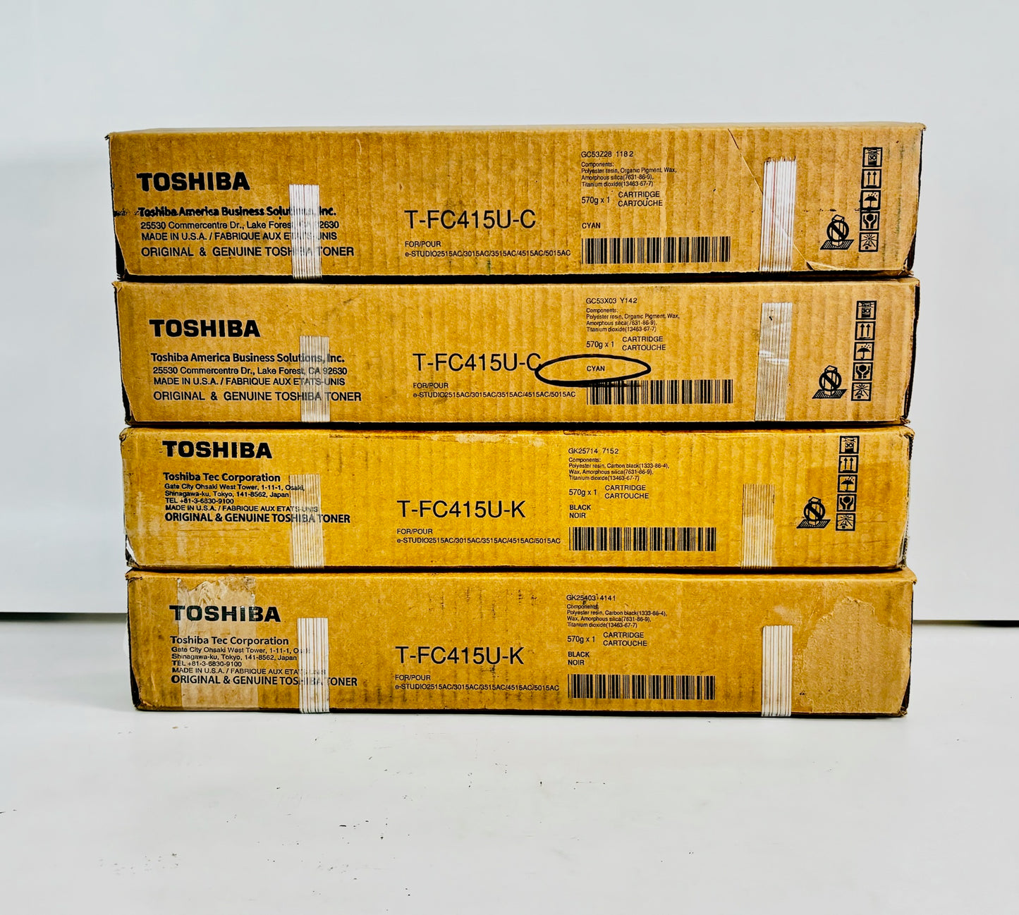 4 Cosmetic Genuine Toshiba 2515AC, Cyan & Black Toners T-FC415U-C, T-FC415U-K