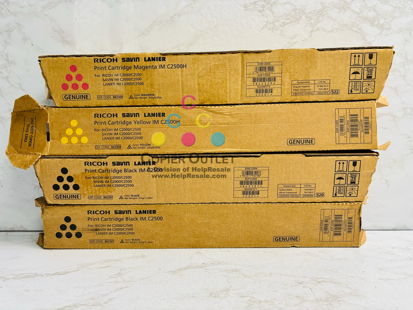 4 Cosmetic OEM Ricoh IM C2500H,IM C2000 MYKK Toners 842307,842308,842309