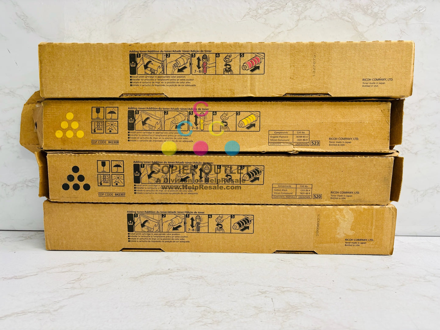 4 Cosmetic OEM Ricoh IM C2500H,IM C2000 MYKK Toners 842307,842308,842309