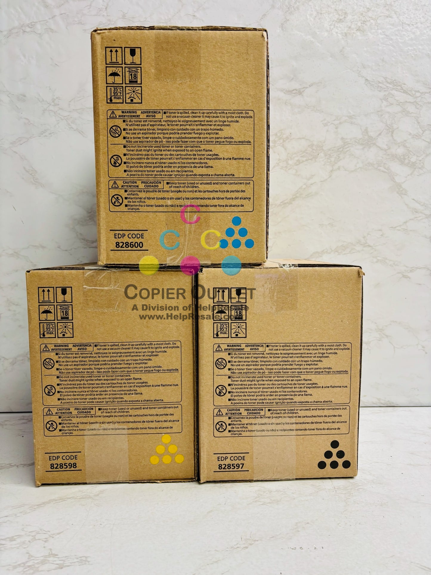 3 Genuine Ricoh Pro C5300s,C5310s Cyan, Yellow & Black Toners 828597, 828598, 828600