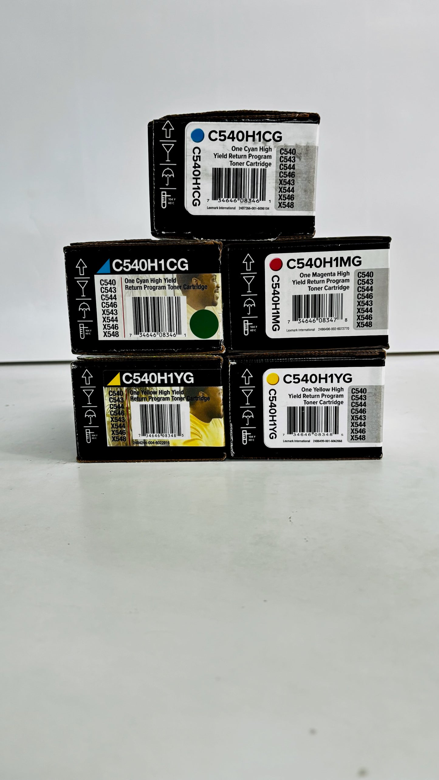5 OEM Lexmark C540, X548 Cyan, Magenta, Yellow Toners C540H1CG, H1MG, H1YG