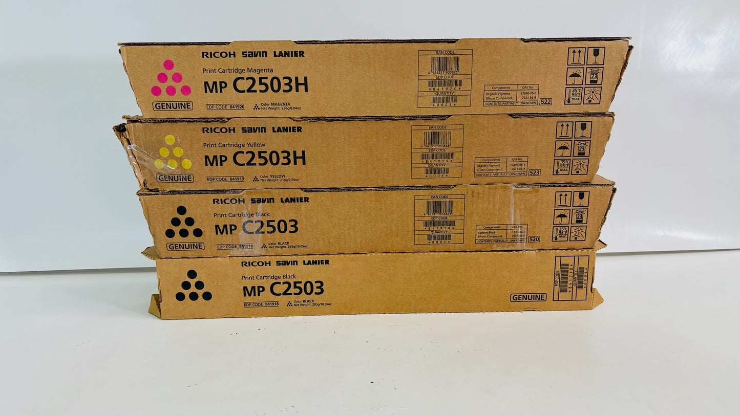 4 Cosmetic Genuine Ricoh MPC2503, C2503H MYKK Toners 841918, 841919, 841920
