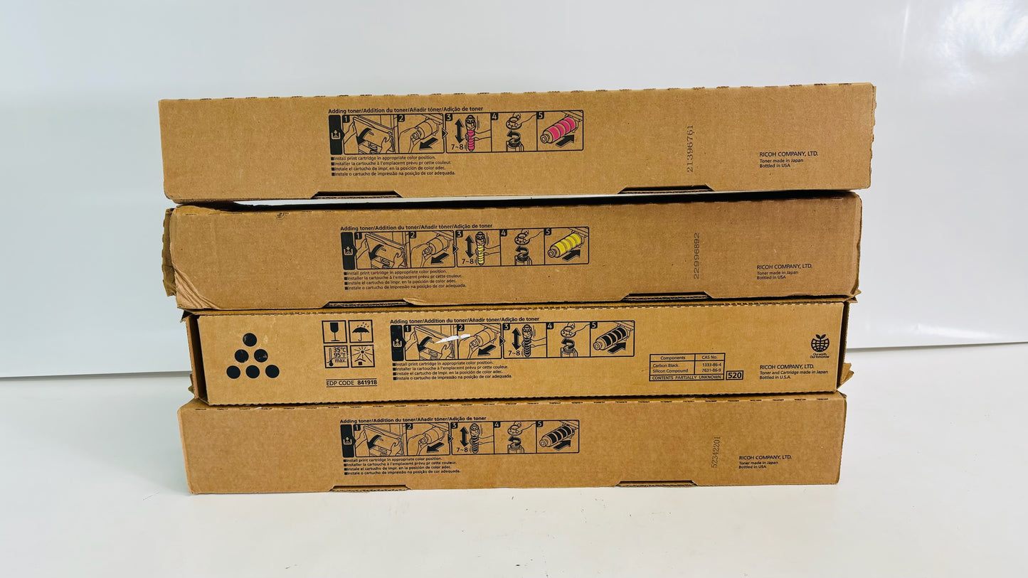 4 Cosmetic Genuine Ricoh MPC2503, C2503H MYKK Toners 841918, 841919, 841920