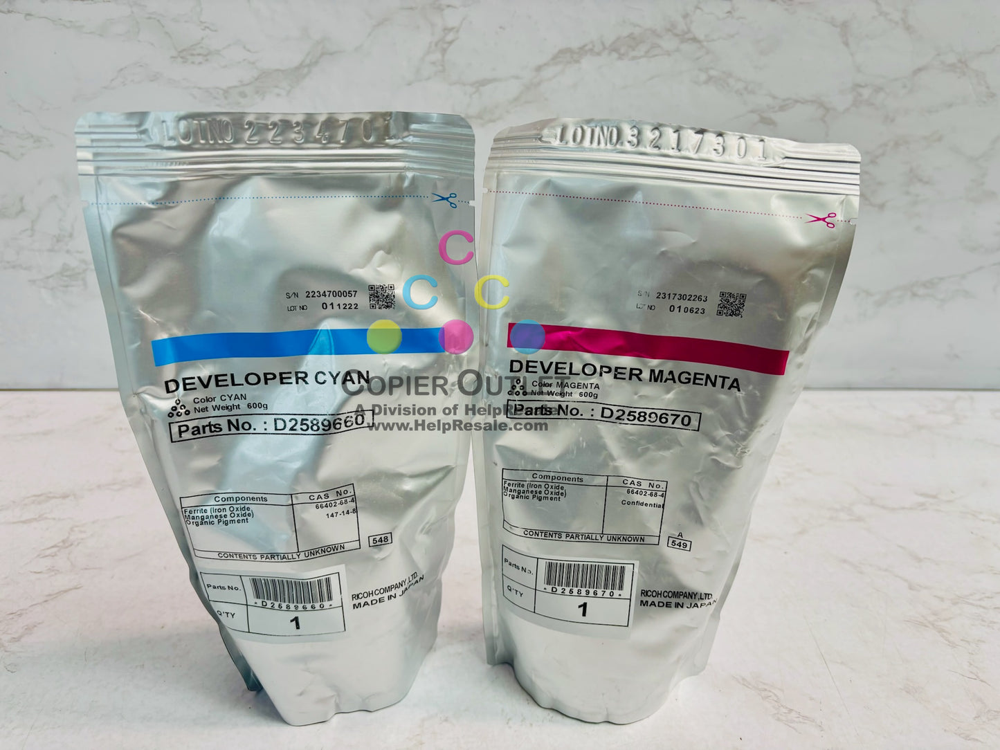 2 Genuine Ricoh MP C6500,C6503,C8003 CM Developers D2589660,D2589670