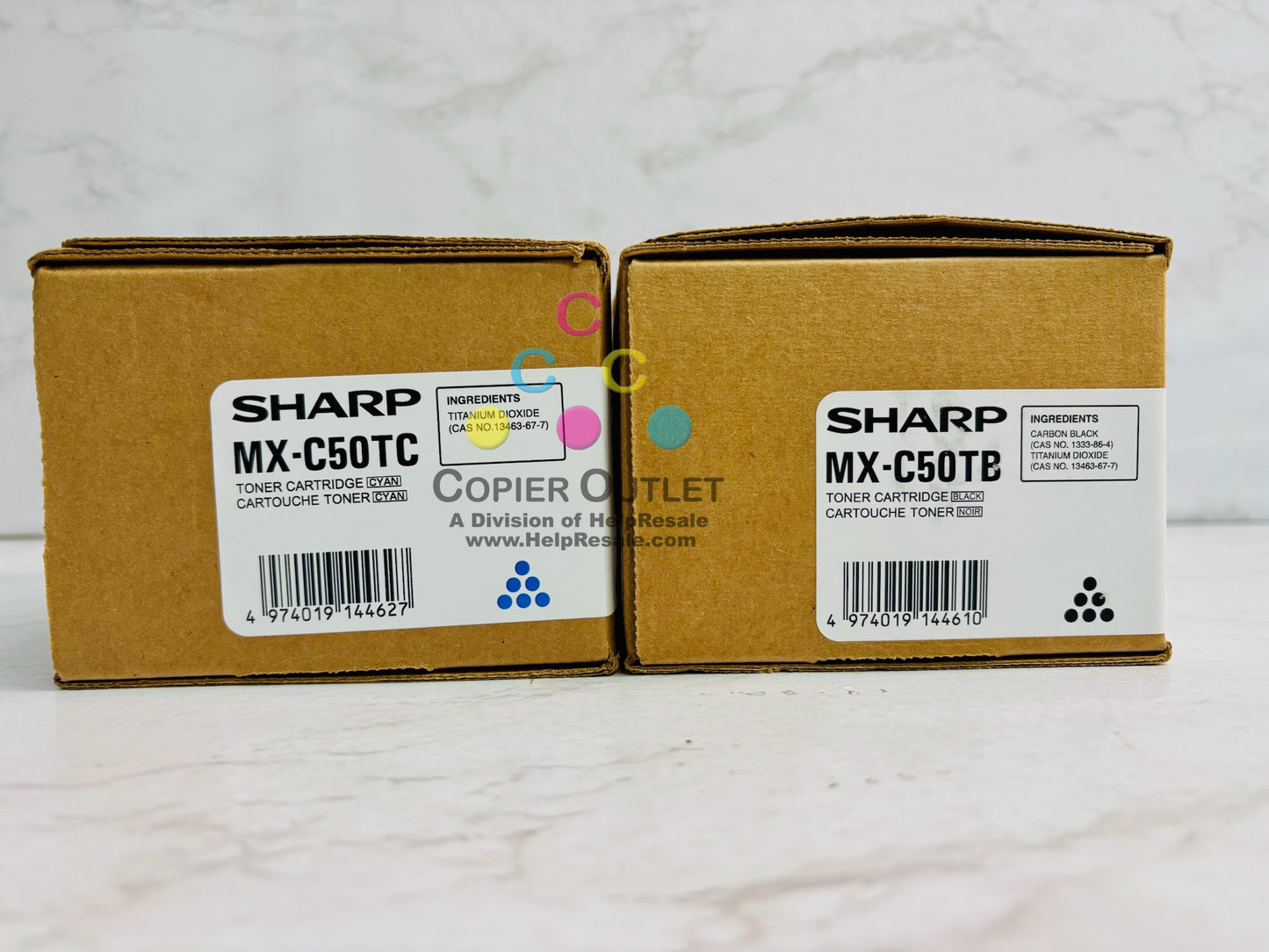 2 Genuine Sharp MX-C407F,MX-C507F Cyan & Black Toners MX-C50TC, MX-C50TB
